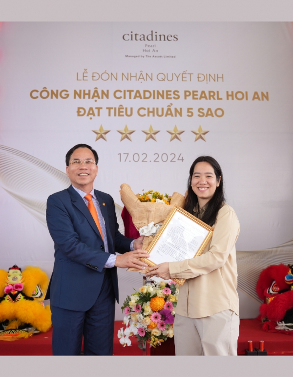 Khu nghỉ dưỡng Citadines Pearl Hoi An được công nhận đạt chuẩn 5 sao bởi cục du lịch quốc Việt Nam